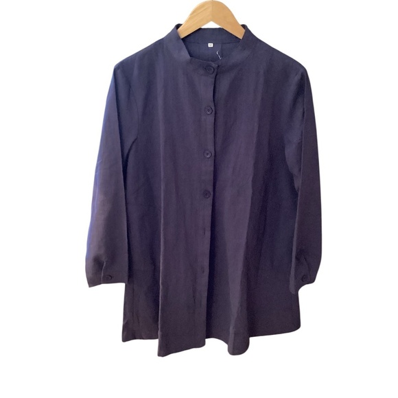 NWT Cotton Linen blend dress / cover up, navy blue, size medium - Picture 3 of 9